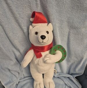Coca Cola Polar Bear Plush with Red Scarf and Santa Hat